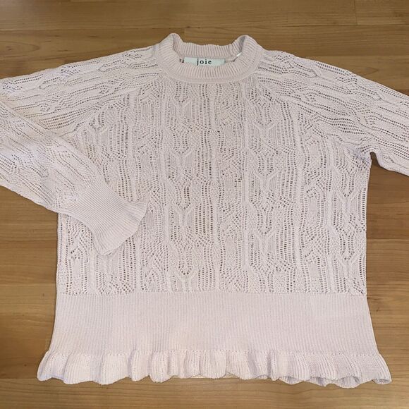 Joie Blush Pink Joie "Caire" Crochet Open Knit Pullover Ruffle Sweater- Size M - Picture 10 of 16